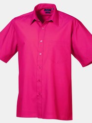 Premier Mens Short Sleeve Formal Poplin Plain Work Shirt (Hot Pink) - Hot Pink