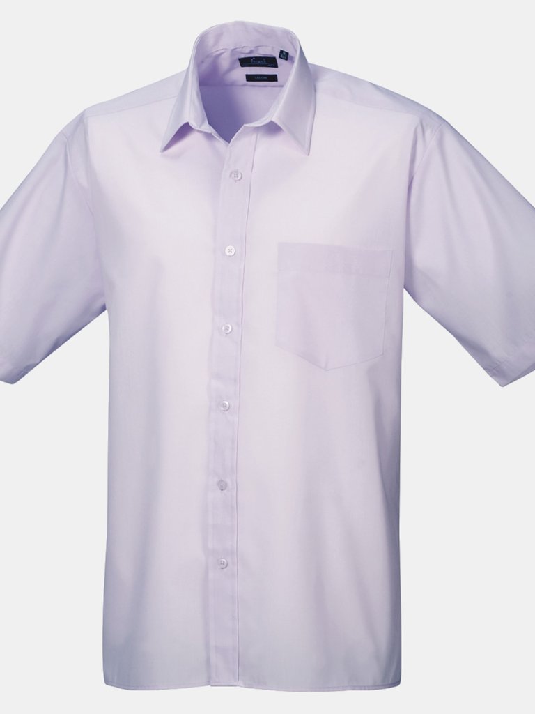 Premier Mens Short Sleeve Formal Poplin Plain Work Shirt (Lilac) - Lilac