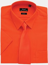 Premier Mens Short Sleeve Formal Poplin Plain Work Shirt (Orange)