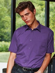 Premier Mens Short Sleeve Formal Poplin Plain Work Shirt (Purple)