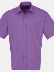 Premier Mens Short Sleeve Formal Poplin Plain Work Shirt (Rich Violet) - Rich Violet