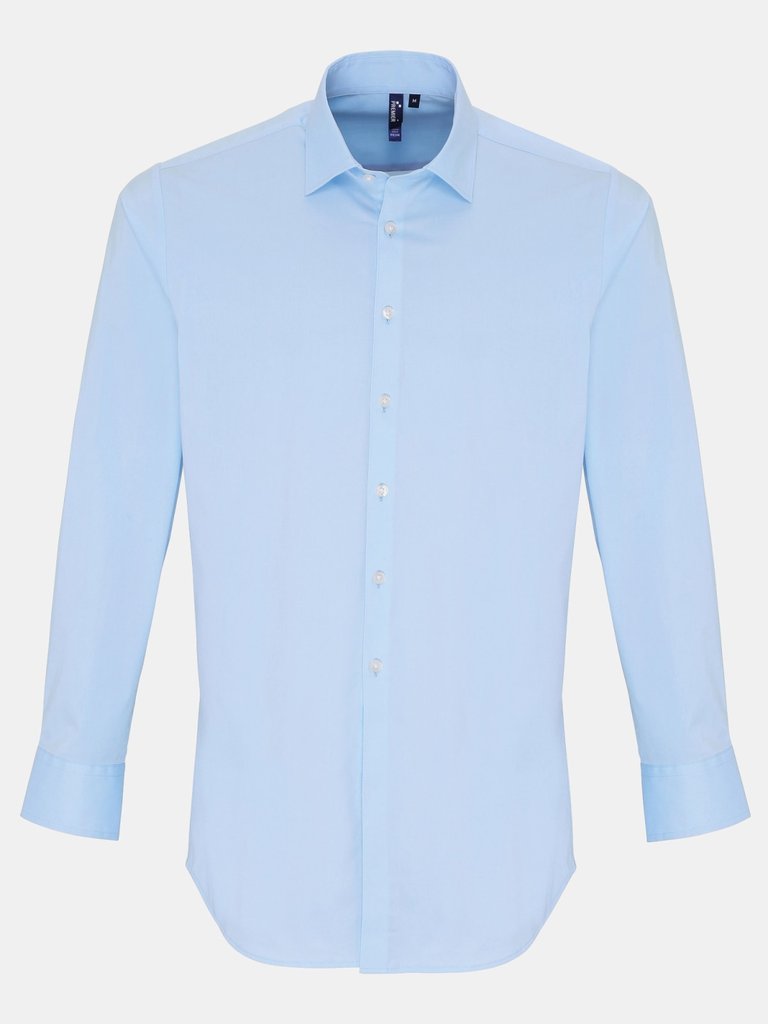 Premier Mens Stretch Fit Poplin Long Sleeve Shirt (Pale Blue) - Pale Blue