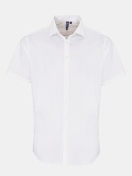 Premier Mens Stretch Fit Poplin Short Sleeve Shirt (White) - White