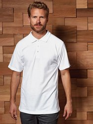 Premier Mens Stud Heavyweight Plain Pique Polo Shirt (White)