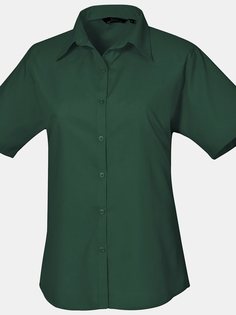 Premier Short Sleeve Poplin Blouse/Plain Work Shirt (Bottle) - Bottle