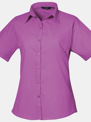 Premier Short Sleeve Poplin Blouse/Plain Work Shirt (Hot Pink) - Hot Pink