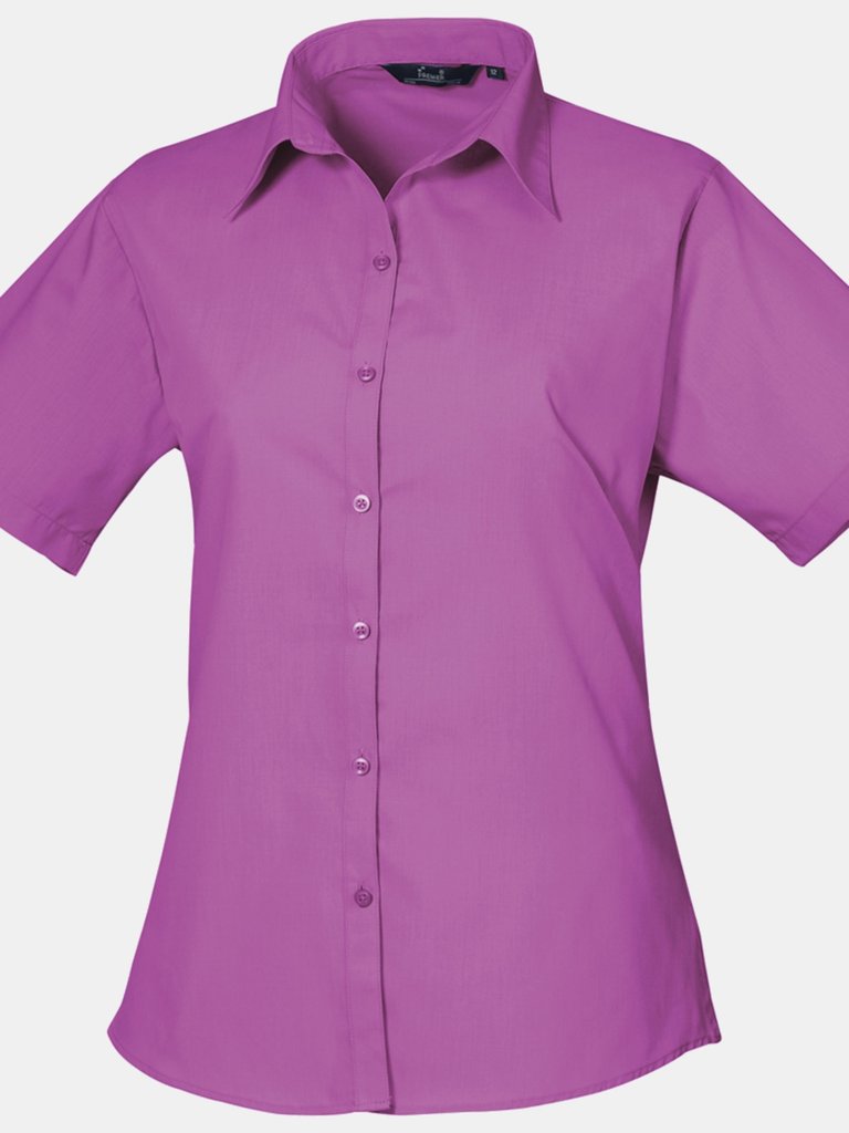 Premier Short Sleeve Poplin Blouse/Plain Work Shirt (Hot Pink) - Hot Pink