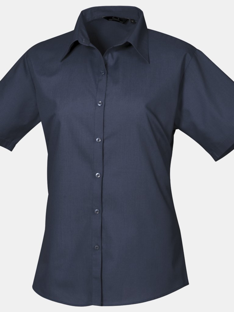 Premier Short Sleeve Poplin Blouse/Plain Work Shirt (Navy) - Navy