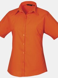 Premier Short Sleeve Poplin Blouse/Plain Work Shirt (Orange) - Orange