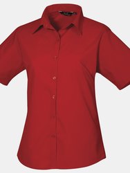 Premier Short Sleeve Poplin Blouse/Plain Work Shirt (Red) - Red