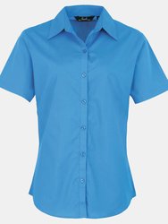 Premier Short Sleeve Poplin Blouse/Plain Work Shirt (Sapphire) - Sapphire
