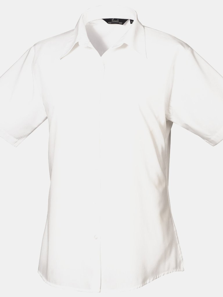 Premier Short Sleeve Poplin Blouse/Plain Work Shirt (White) - White