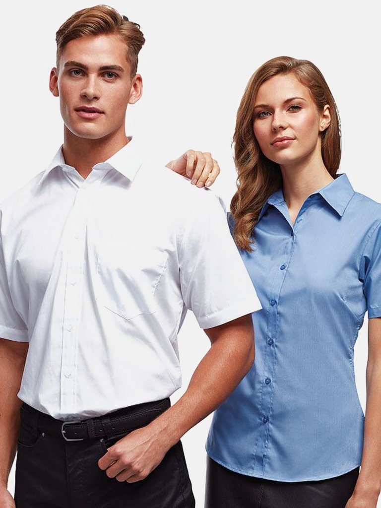 Premier Short Sleeve Poplin Blouse/Plain Work Shirt (White)