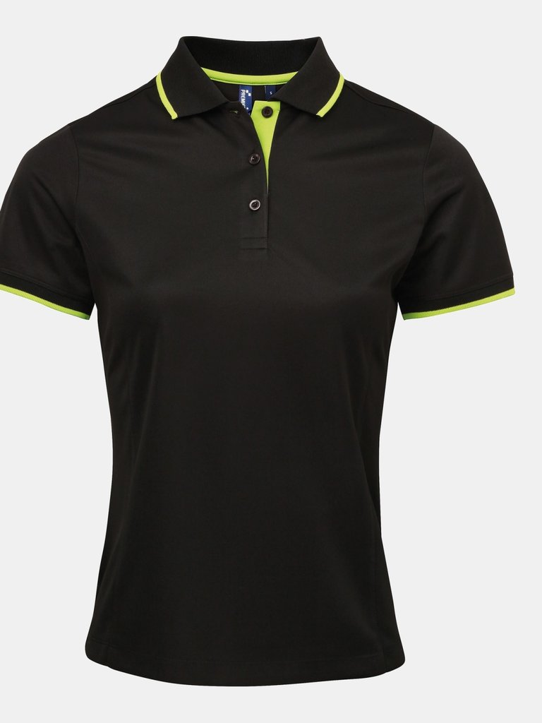 Premier Womens/Ladies Contrast Coolchecker Polo Shirt (Black/Lime) - Black/Lime