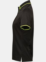 Premier Womens/Ladies Contrast Coolchecker Polo Shirt (Black/Lime)