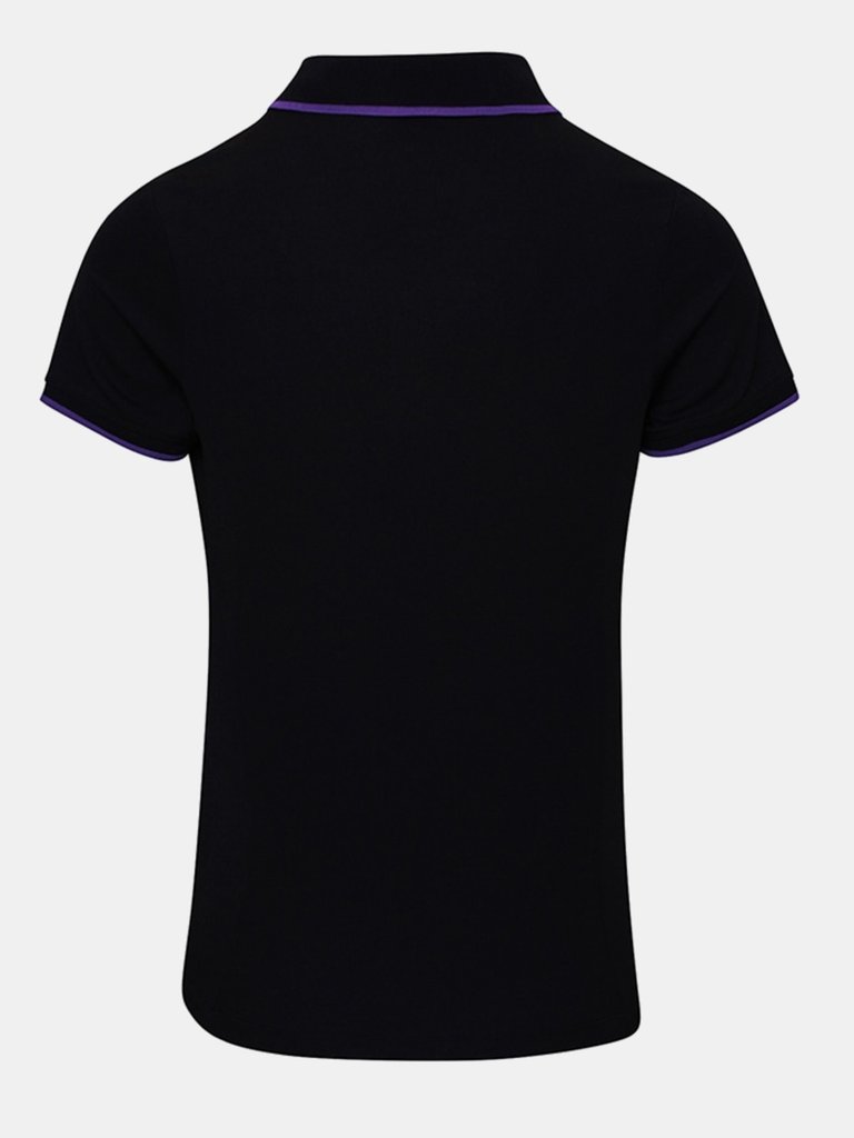 Premier Womens/Ladies Contrast Coolchecker Polo Shirt (Black/Purple)