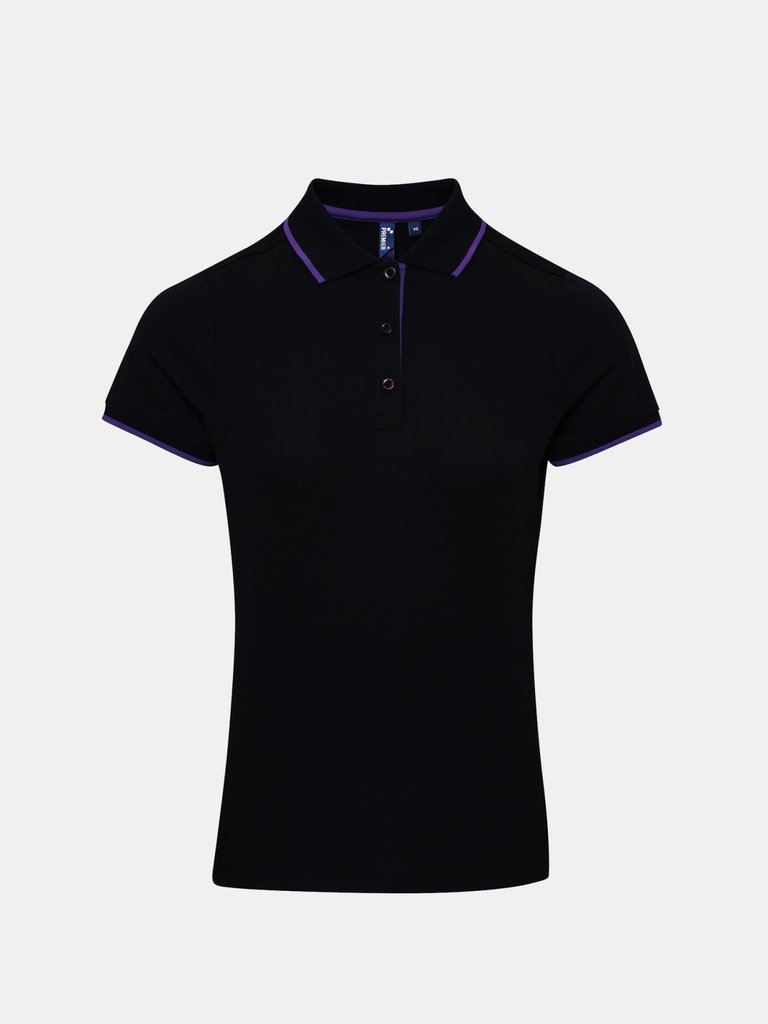 Premier Womens/Ladies Contrast Coolchecker Polo Shirt (Black/Purple) - Black/Purple