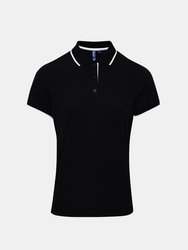 Premier Womens/Ladies Contrast Coolchecker Polo Shirt (Black/White) - Black/White