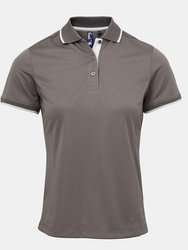 Premier Womens/Ladies Contrast Coolchecker Polo Shirt (Dark Gray/Silver) - Dark Gray/Silver