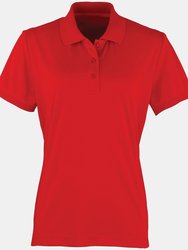 Premier Womens/Ladies Coolchecker Short Sleeve Pique Polo T-Shirt (Red) - Red