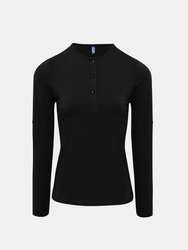 Premier Womens/Ladies Long John Roll Sleeve Tee (Black) - Black