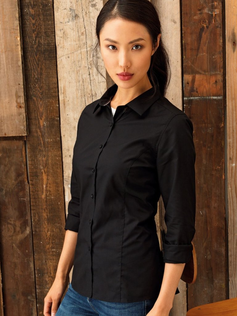 Premier Womens/Ladies Long Sleeve Fitted Friday Shirt (Black)