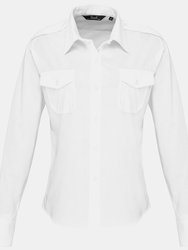 Premier Womens/Ladies Long Sleeve Pilot Shirt (White) - White