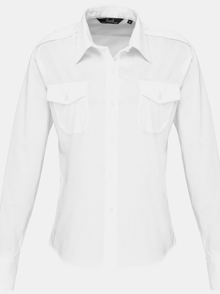 Premier Womens/Ladies Long Sleeve Pilot Shirt (White) - White