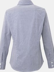 Premier Womens/Ladies Microcheck Long Sleeve Shirt (Navy/White)