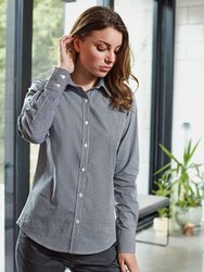 Premier Womens/Ladies Microcheck Long Sleeve Shirt (Navy/White)