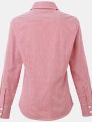 Premier Womens/Ladies Microcheck Long Sleeve Shirt (Red/White)