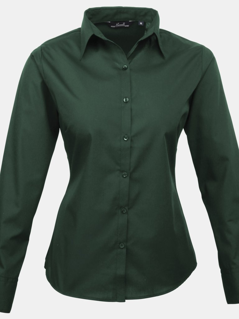 Premier Womens/Ladies Poplin Long Sleeve Blouse / Plain Work Shirt (Bottle) - Bottle