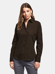 Premier Womens/Ladies Poplin Long Sleeve Blouse / Plain Work Shirt (Brown)