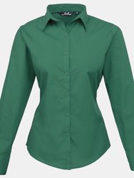 Premier Womens/Ladies Poplin Long Sleeve Blouse / Plain Work Shirt (Emerald) - Emerald