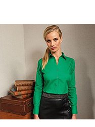 Premier Womens/Ladies Poplin Long Sleeve Blouse / Plain Work Shirt (Emerald)
