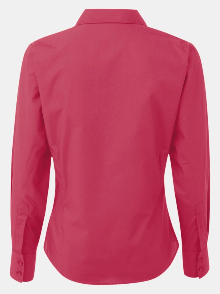 Premier Womens/Ladies Poplin Long Sleeve Blouse / Plain Work Shirt (Hot Pink)