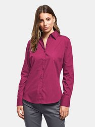 Premier Womens/Ladies Poplin Long Sleeve Blouse / Plain Work Shirt (Hot Pink)