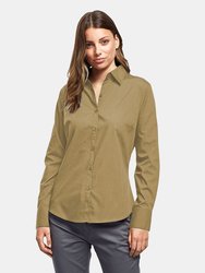 Premier Womens/Ladies Poplin Long Sleeve Blouse / Plain Work Shirt (Khaki)