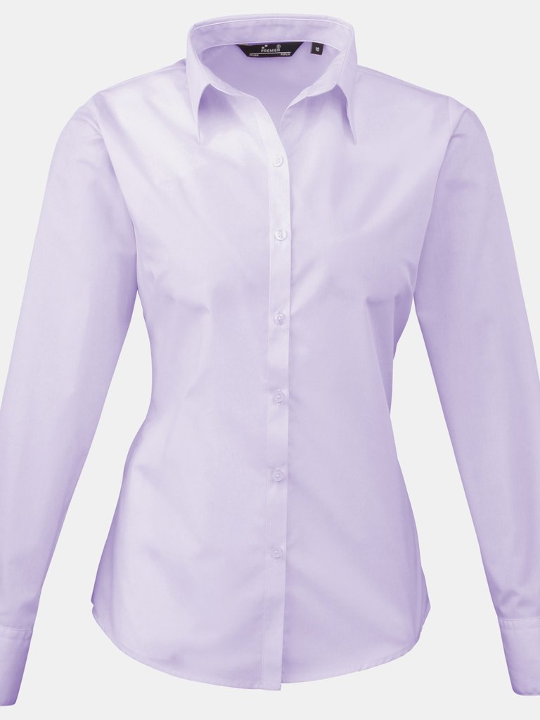 Premier Womens/Ladies Poplin Long Sleeve Blouse / Plain Work Shirt (Lilac) - Lilac