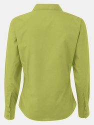 Premier Womens/Ladies Poplin Long Sleeve Blouse / Plain Work Shirt (Lime)