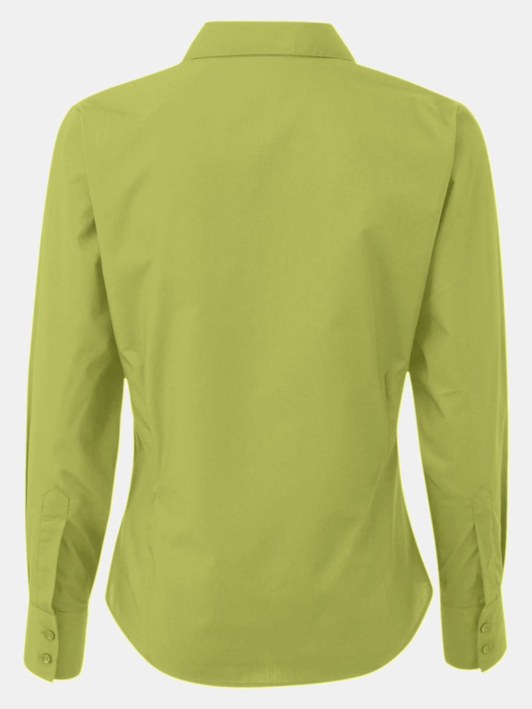 Premier Womens/Ladies Poplin Long Sleeve Blouse / Plain Work Shirt (Lime)