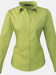 Premier Womens/Ladies Poplin Long Sleeve Blouse / Plain Work Shirt (Lime) - Lime