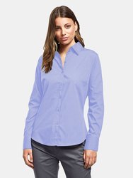 Premier Womens/Ladies Poplin Long Sleeve Blouse / Plain Work Shirt (Mid blue)
