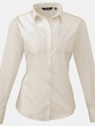 Premier Womens/Ladies Poplin Long Sleeve Blouse / Plain Work Shirt (Natural) - Natural