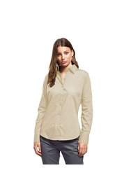 Premier Womens/Ladies Poplin Long Sleeve Blouse / Plain Work Shirt (Natural)