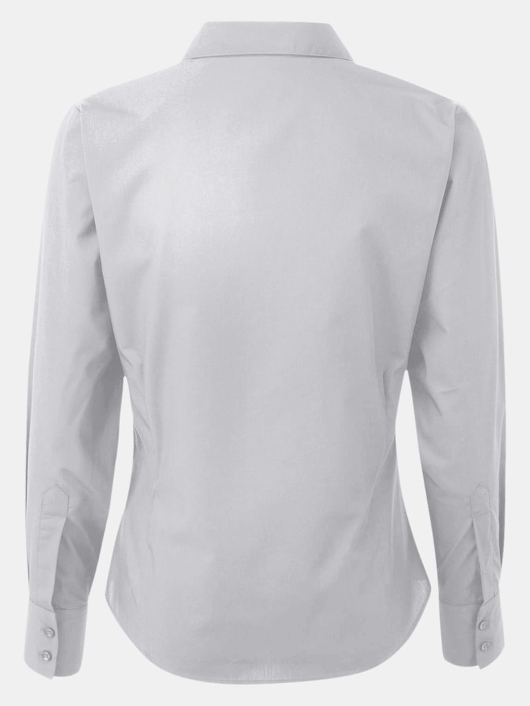Premier Womens/Ladies Poplin Long Sleeve Blouse / Plain Work Shirt (Silver)