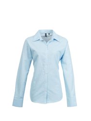 Premier Womens/Ladies Signature Oxford Long Sleeve Work Shirt (Light Blue) - Light Blue