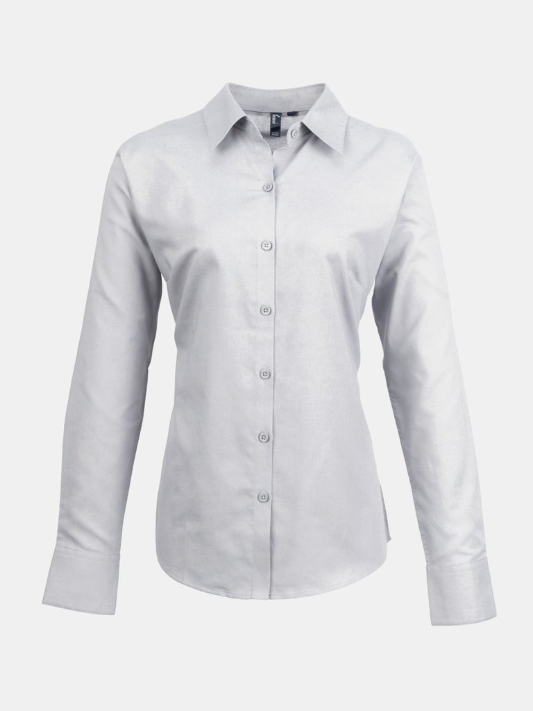 Premier Womens/Ladies Signature Oxford Long Sleeve Work Shirt (Silver) - Silver