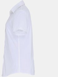 Premier Womens/Ladies Stretch Fit Poplin Short Sleeve Blouse (White)
