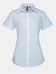 Premier Womens/Ladies Supreme Heavy Poplin Short Sleeve Work Shirt (Light Blue) - Light Blue